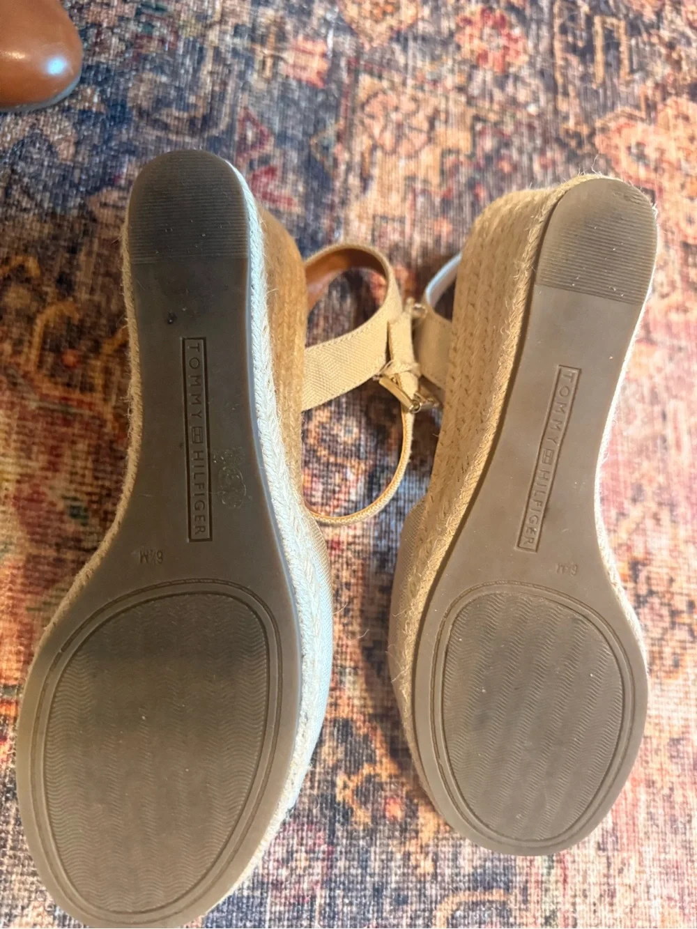 Tommy Hilfiger Neutral Beige Canvas Espadrille Wedge Sandals